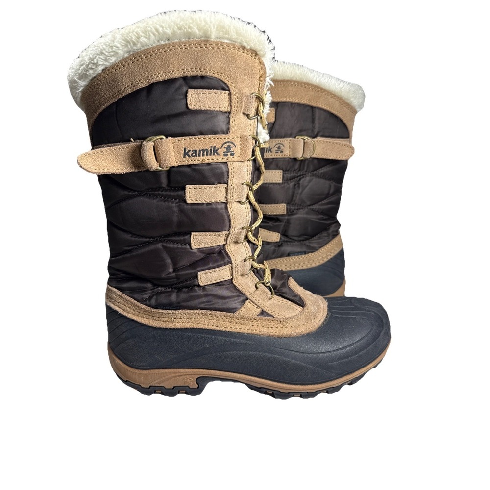 Kamik Snow Valley Brown Leather Faux Fur Thinsulate Snow Boots Women's 8